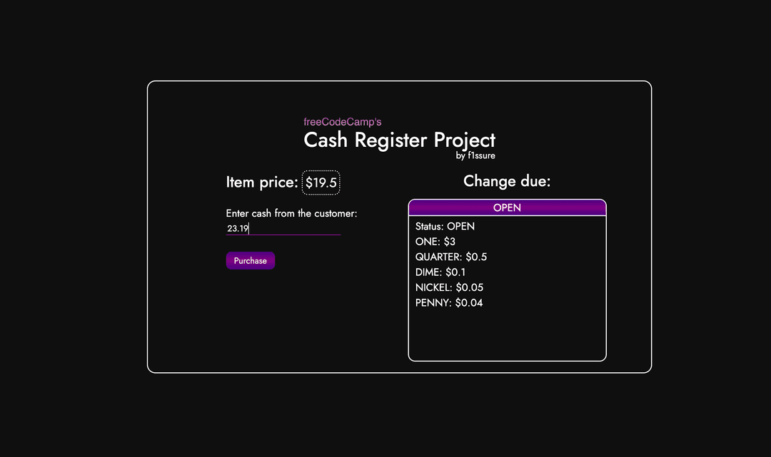 Cash register project (freeCodeCamp)